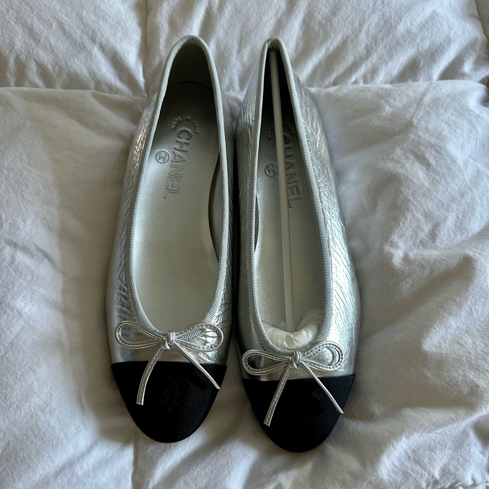 Chanel Silver Metallic Ballet Flat - NIB